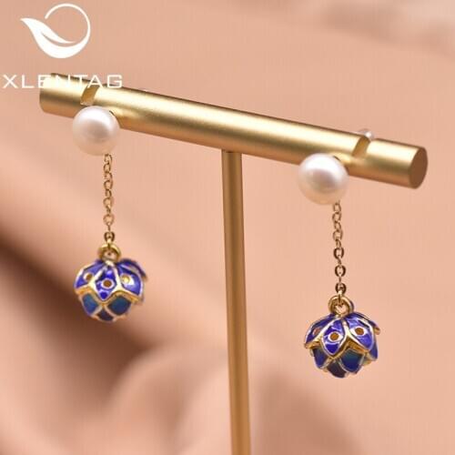 XlenAg Pure Natural Freshwater Pearl Earrings Ladies Party Gift For Friends 2020 New Cloisonne Simple Earrings Jewelry GE0967