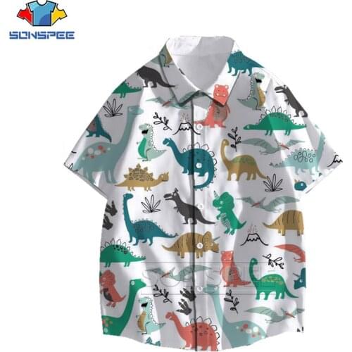Funny Jurassic Dinosaur Pattern Shirt 3D Print Turn Down Collar Short Sleeve Casual Beach Hawaiian Shirt 2021 Summer Street Tops
