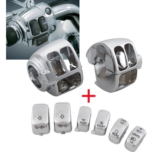 Motorcycle Handlebar Control Parts Chrome Switch Housings Switch Caps Kit Button For Harley VRSC XL XR Dyna Softail FLHR FLHRC