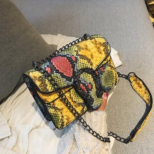 Ladies Brand Sexy Snake Leather Chain Shoulder Flap Handbag Luxury Designer PU Messenger Crossbody Dating Purse Bags For Women