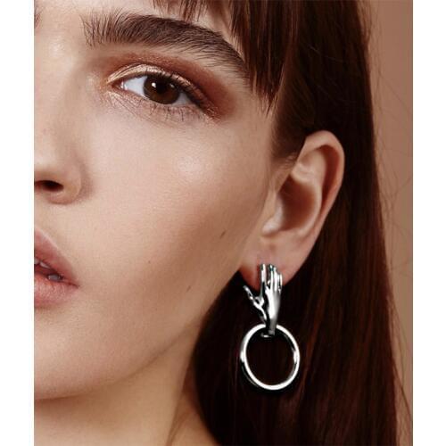 Ins Brief Hand Circle Stud Earrings For Women Charming LuxurySilver Gold Tone Palm Korean Earrings 2019 Top Quality Bijoux