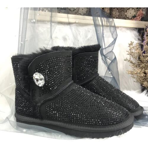 2020 Winter Non-slip Rubber Soles Ankle Boots Natural Fur Thick Wool Cowhide Genuine Leather Snow Boots Warm Shoes Women