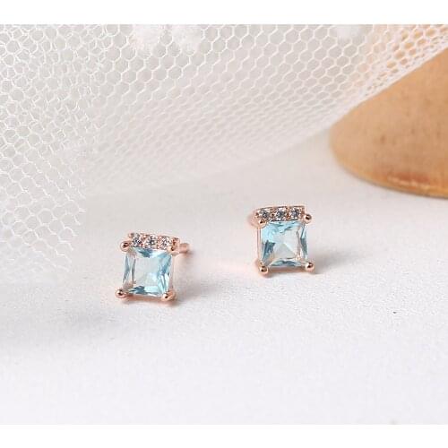 ZHOUYANG Stud Earrings For Women Simple Clear & Blue Cubic Zirconia Silver Color Fashion Jewelry Party Daily Gift E081M