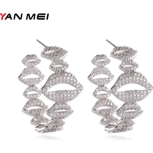 YANMEI Large Lips Hoop Earrings for Women Anniversary Fashion Jewelry Party Boucles D Oreille Femme Bijoux Christmas Gift E7960