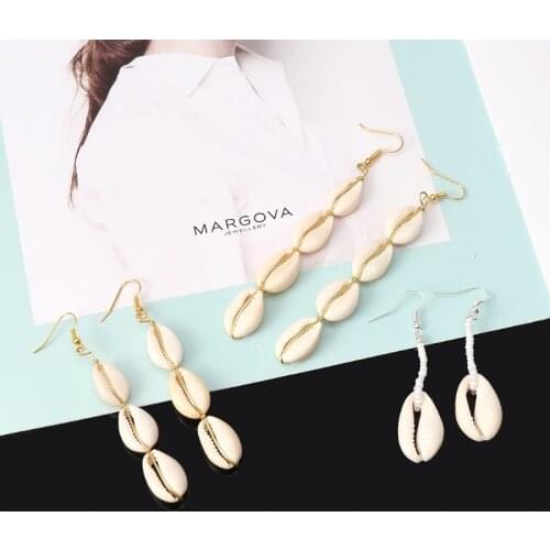 Bohemian Natural Cowrie Shell Pendant Drop Earrings Beach Jewelry for Women