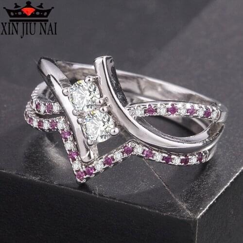 2-piece-My-Princess purple Women Fashion Rings Corssed Pink White Gold Ring Size 6-10 for Gift Party Wedding Jewellery
