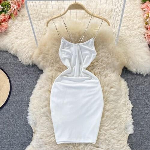 Summer new solid color tight Dress V-neck temperament sexy slim fit woman dress 2021