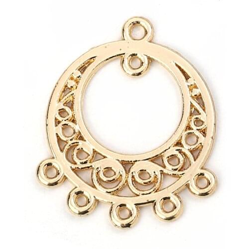 10 PCs Zinc Based Alloy Chandelier Connectors Round For Earrings Necklace Making Gold Plated Circle 26mm x 21mm