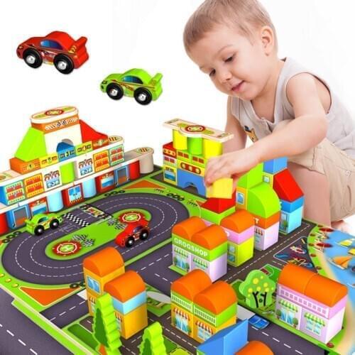 108Pcs Wooden Building Blocks Toys City Traffic Scenes Geometric Shape Assembled Building Blocks Early Educational Toys For Kids