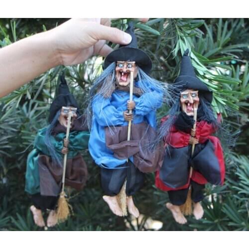 12" Halloween Hanging Animated Talking Witch Props Laughing Sound Control Decor Halloween Horror Prop Animated Talking Witches
