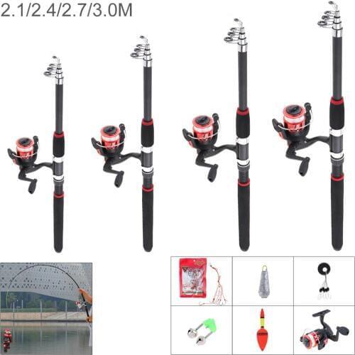 2.1m-3.0m Fishing Rod Reel Line Combo Full Kits Spinning Reel Pole Set with Carp Fishing Lures Fishing Float Hooks Bell