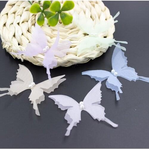 20PCS Double-layer Organza Butterflies W/ Pearl Swallowtail Butterflies for DIY Jewelry Making, Hair Clips