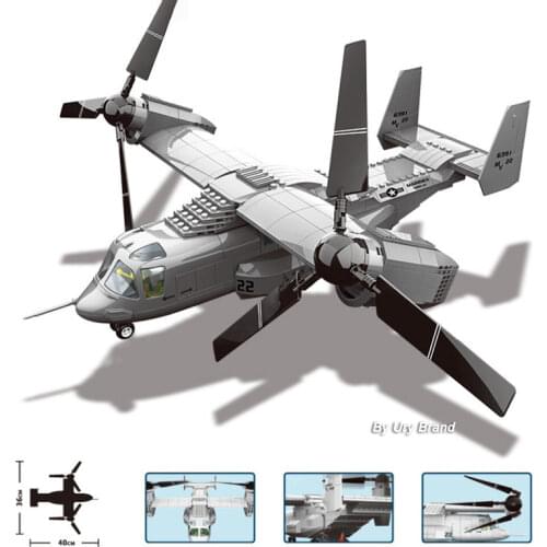 593pcs Morden Army Warcraft US V-22 Osprey Aircraft Military Plane Set DIY 3D Models Educational Building Blocks Toys For Boys