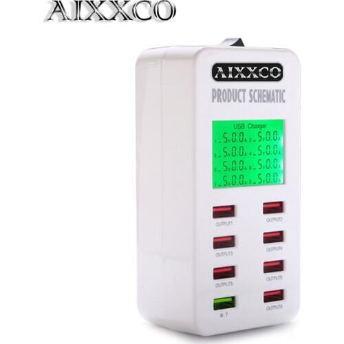 AIXXCO Display screen Quick Charge QC3.0 Adapter USB Charger Smart 8 Port Desktop Charger Mobile Phone Travel Charger QC2.0