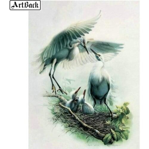 5d diy diamond painting crane mother and son feeding picture full square diamond embroidery 3d round diamond mosaic icon