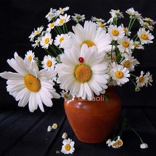 DIY Diamond Painting Cross Stitch Full square round Resin Needlework Daisy Pictures Diamond Embroidery Flower icon Mosaic Crafts