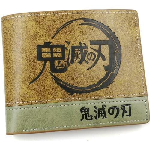 Anime Demon Slayer: Kimetsu no Yaiba Khaki PU Leather Wallet Card Holder Purse for Men and Womens Gift Money Bag