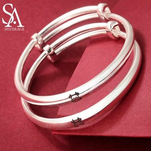 SA SILVERAGE Cartoon Cow Year Silver Bracelet 999 Silver Baby Childrens Bracelet Male and Female Zodiac Glossy Annual Gift 2021