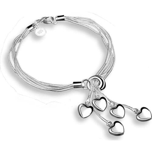 Charms Bracelet Five Hearts Bracelets & Bangles For Women Silver color plated Jewelry Femme Bileklik Pulseira Pulseras