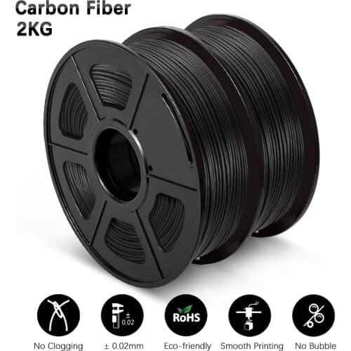 GOHIGH 2 Rolls PLA Carbon Fiber 2KG 2.2lbs 3D Printer Filament 1.75mm Spool Filament Carbon Effect Black Color Printing