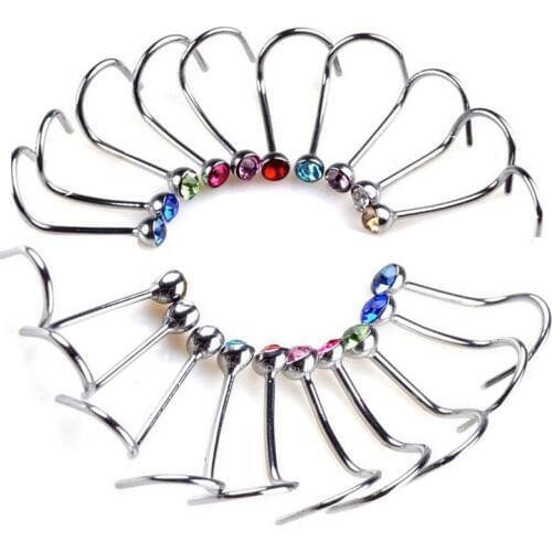 2Pcs/Lot New Year Titanium Anti-allergic Nose Studs Hooks 0.8*9.5mm Bar Pin Nose Rings Body Piercing Jewelry Fake Nose Ring