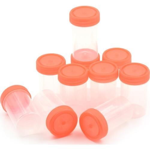 10pcs Urine Container Specimen Cup Sample Bottle 60ml Vol, Molded Graduation Ml And Oz PP EO Sterile Red Cap Pack