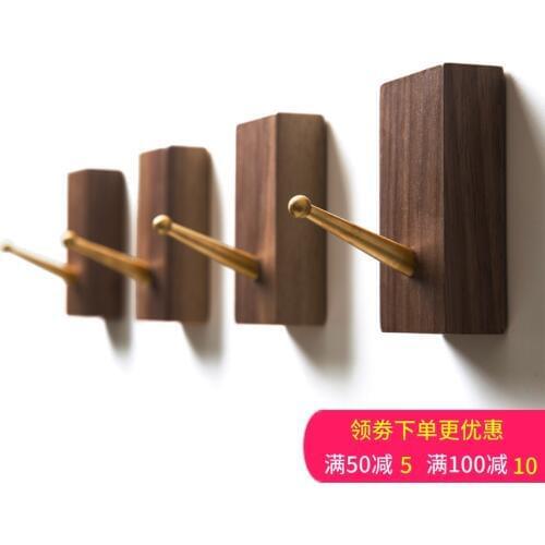 Brass Hook Solid Wood Hat Hook Creative Wall Hanging Single Hook Wood Wall Hanging Clothes Hook Free of Perforation and Wall Hoo
