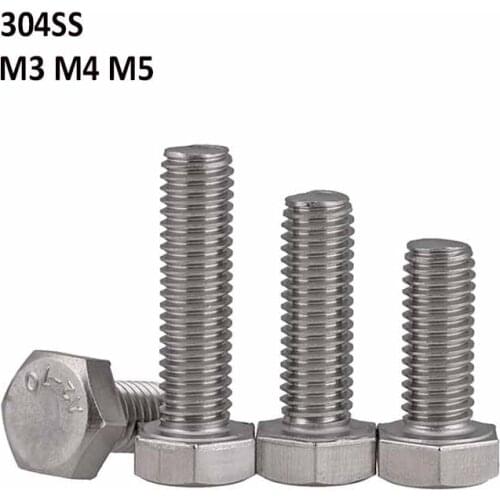 M3 M4 M5 304 Stainless Steel External Hexagon Head Bolts A2 Metric Outer Hex Screws DIN933 Length 6mm-100mm