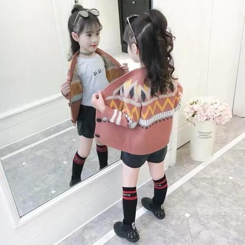 Fashion Baby Girls Cardigan Cotton Sweater Tops Autumn Baby Children Clothing Girls Knitted 2 Color Sweater Kids Girls 3-12 Yrs