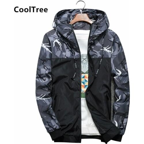 CoolTree Men Casual Jackets Spring Autumn Camouflage Patchwork Thin Hooded Coats Male Slim Fit Zipper Outerwear Streetwear 6XL