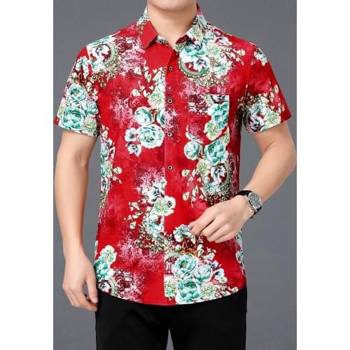 Summer 2021 Mens Floral Silk Shirts Male Short Sleeve Streetwear Casual Flowers Printing Clothes Turn-Down Collar Print Shirts