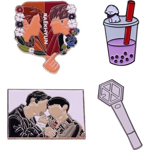 EXO Enamel Pin Set "Blooming Days" Love Shot Baekhyun Chanyeol Light Stick Sehun Vivi Bubble Tea Brooch Kpop Music Badge