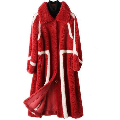 Real Wool Fur Coat Autumn Winter Women Fur Trench Outerwear Coats Overcoat VF7072