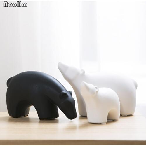 NOOLIM Nordic Abstract Polar Bear Creative Animal Black White Figurine Friendly Nice Ceramic Home Decoration Ornaments Crafts
