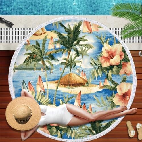 Newest palmleaf Designs Round Beach Towel Thick Shower Bath Towels Circle Swim Mat Tassel toalla de playa serviette de plage