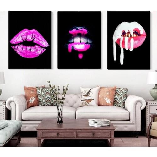 Posters Print Wall Art Painting Home Decor Sexy Women Red Lips Waterproof Canvas Paintings Picture for Living Room Decoration