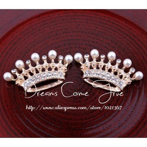 200pcs/lot 2Colors Flatback Alloy Crown Shaped Rhinestone Button with Pearl Round Buckle For Craft and Hair Accessory Handmade
