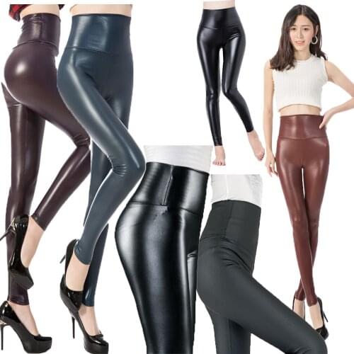 DISSIMILAR Hot High Waist PU Leather leggings Skinny Black leather Matt Black Leggins Ankle-length Stretchy Pants for Women
