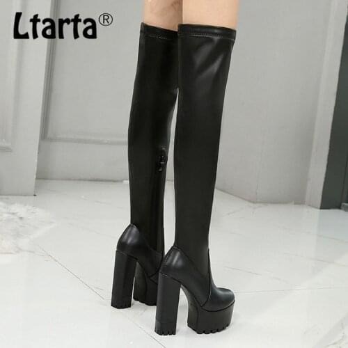 LTARTA Women Sexy 15CM Thick Over Knee Boots Female High-heeled Waterproof Platform pu Knee High Square Heels Boots