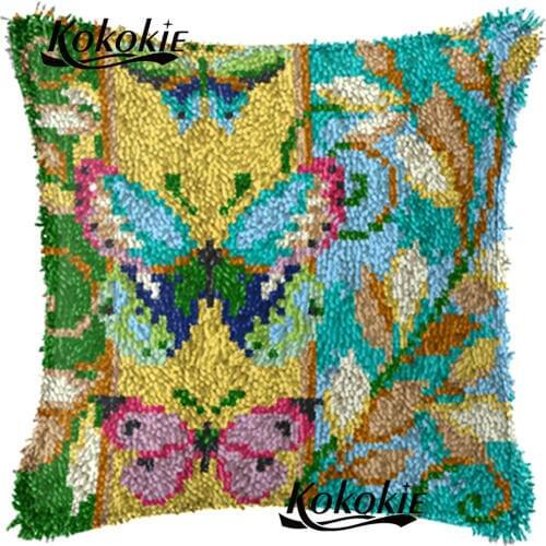 Cross stitch throw pillow embroidery needlework sets Crocheting Rug Yarn Pillowcase 3d Latch hook rug butterfly cushion blanket
