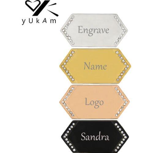 YUKAM Stainless Steel Rhombus Personalized Custom Logo Engraved GEO Bar Slide Charms Keeper for Bracelet Necklace Jewelry Making