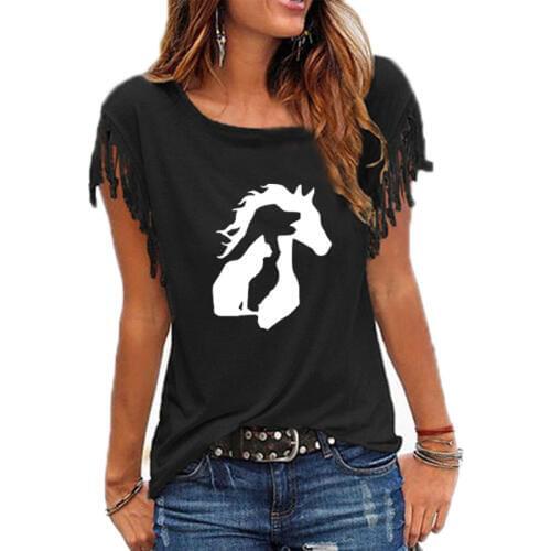 ANIMAL LOVER Horse Dog Cat Print Women Tshirt Casual Petal Sleeve Hipster Tee Shirt