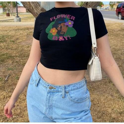 Flower Boy Printing Women Shirt Hiphop Music Casual O-neck T-shirt Female Fashion Tight Fitting Tee Goth Womens Clothing