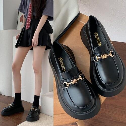 2021 spring and autumn new ladies small leather shoes fashion thick-soled British loafers wild casual black single shoes