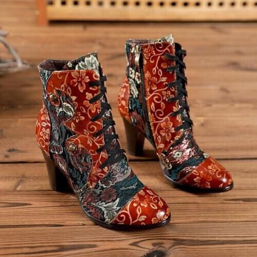 YourSeason 2021 Ladies High Heels Shoes Genuine Leather Mixed Colors Handmade National Style Women Zip Winter Platform Boots