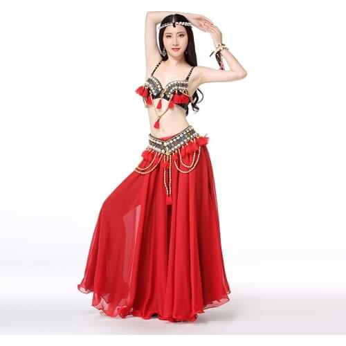 Sexy Red Color Belly Dance Costume TV Show Stage Performance Woman Dancer Wear Bra Tops Dress Belly Dance Performance Suits