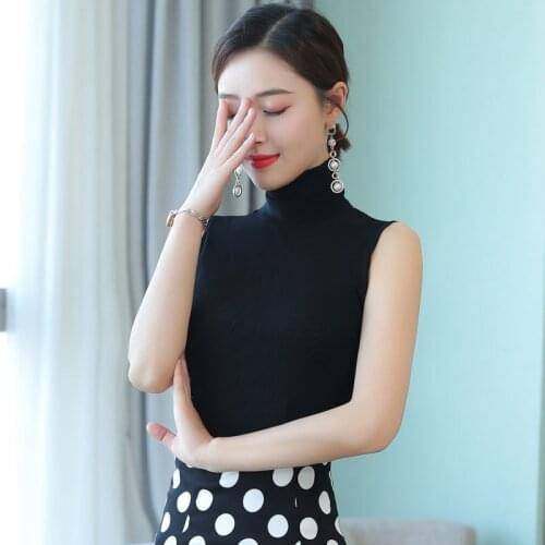 2021 spring and summer new black high-necked outer sleeveless vest womens inner bottoming shirt tight-fitting sleeved T-shirt