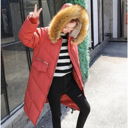 S-2XL 2018 fashion autumn and winter long womens down cotton cotton coat large fur collar Slim warm thick coat jacket