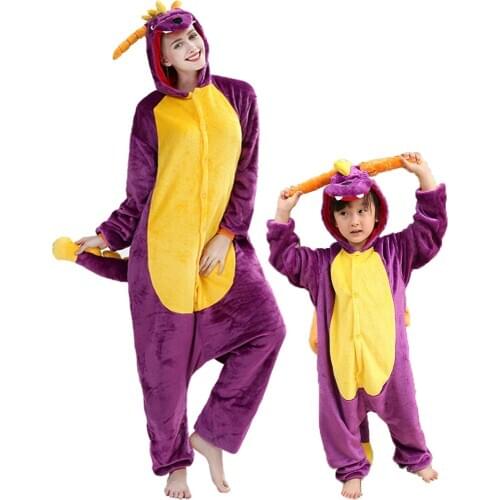 Girls Boys Winter Stitch Unicorn Spyro Dragon Cartoon Anime Animal Pajamas Kids Hooded Sleepwear Flannel Onesie Children Pajamas