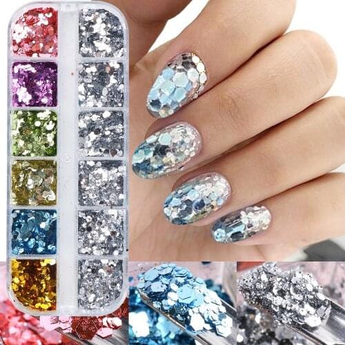1Box Mirror Holographic Glitter Nail Art Sequin Paillette Hexagon Round Mermaid Spangle Sequins Decoration For Manicure